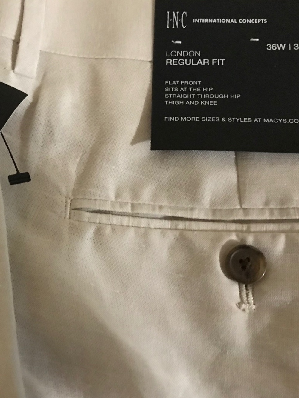 NWT INC MENS LINEN PANTS 36W 30L STONE COLOR